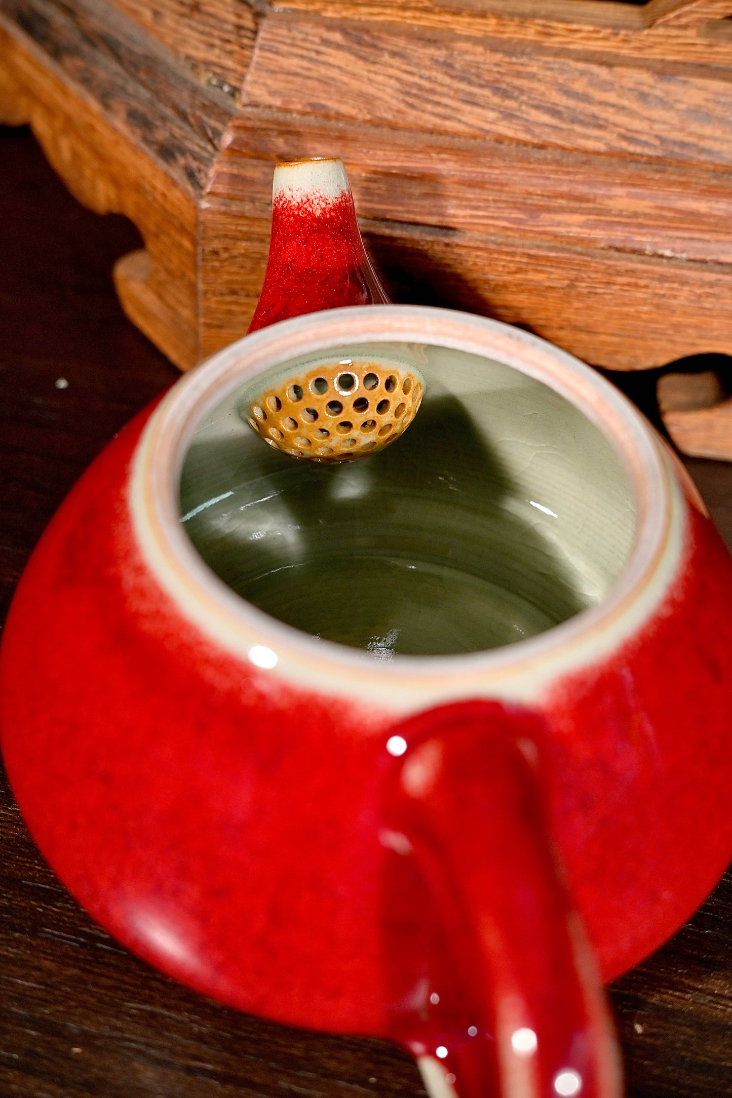 Jun Ware Red Glaze Handcrafted Stone Gourd (Shi Piao)  Teapot 225ml