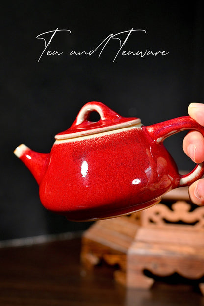Jun Ware Red Glaze Handcrafted Stone Gourd (Shi Piao)  Teapot 225ml