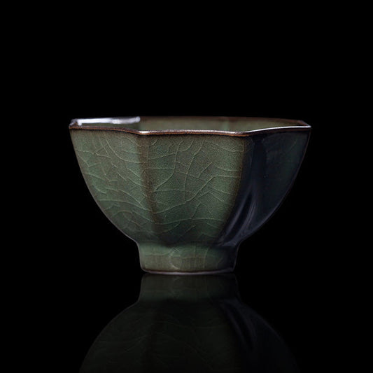 Longquan Celadon "Ge" Kiln Iron-Clay Octagonal Teacup 100ml