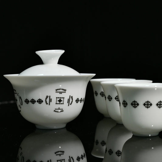 Dehua White Porcelain "Hetu Luoshu" Gaiwan Set 110ml