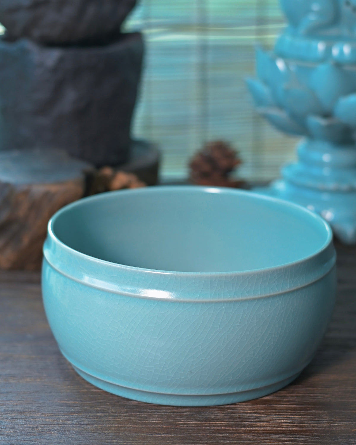 Ru Ware Sky-Green Glazed Drum-Form Water Basin / Tea Basin 1300ml