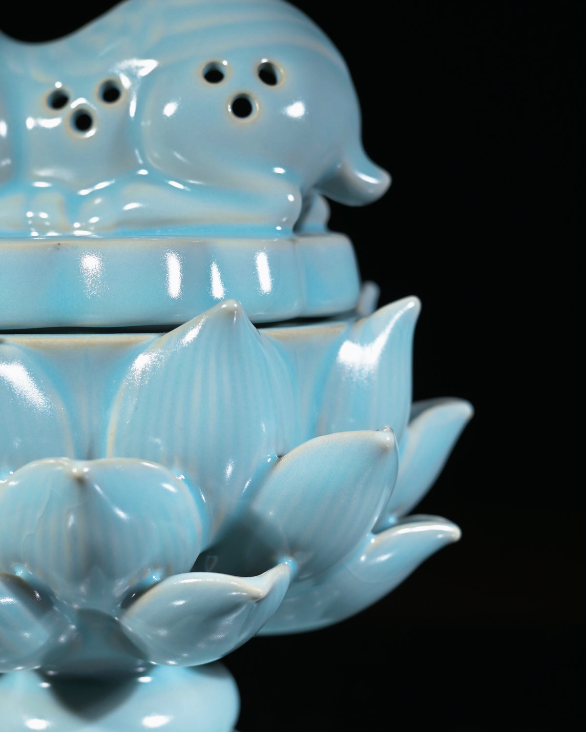 Ru Ware Sky-Blue Celestial Deer & Sacred Lotus Incense Burner