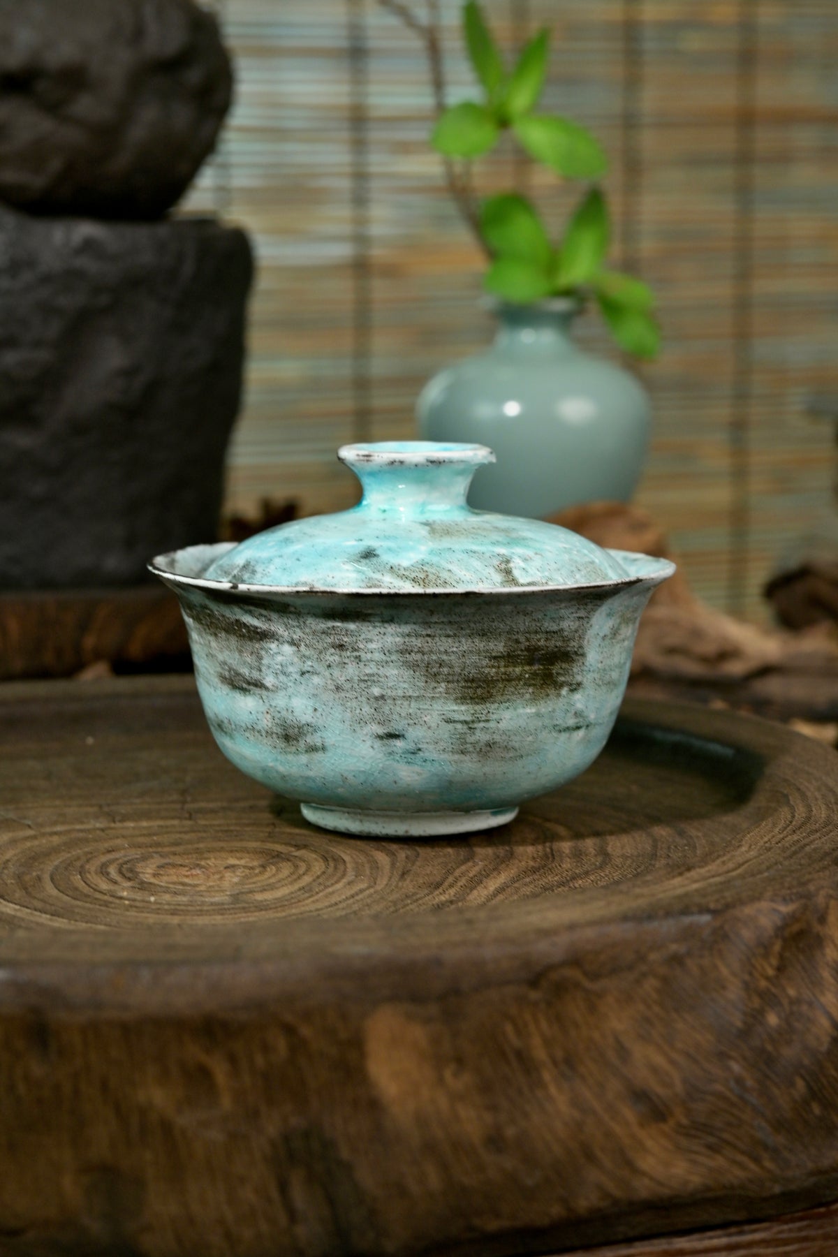 Unique Piece Wood-Fired Soda Kiln Kohiki Blue Gaiwan 100ml