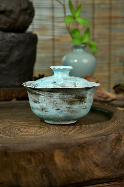 Unique Piece Wood-Fired Soda Kiln Kohiki Blue Gaiwan 100ml