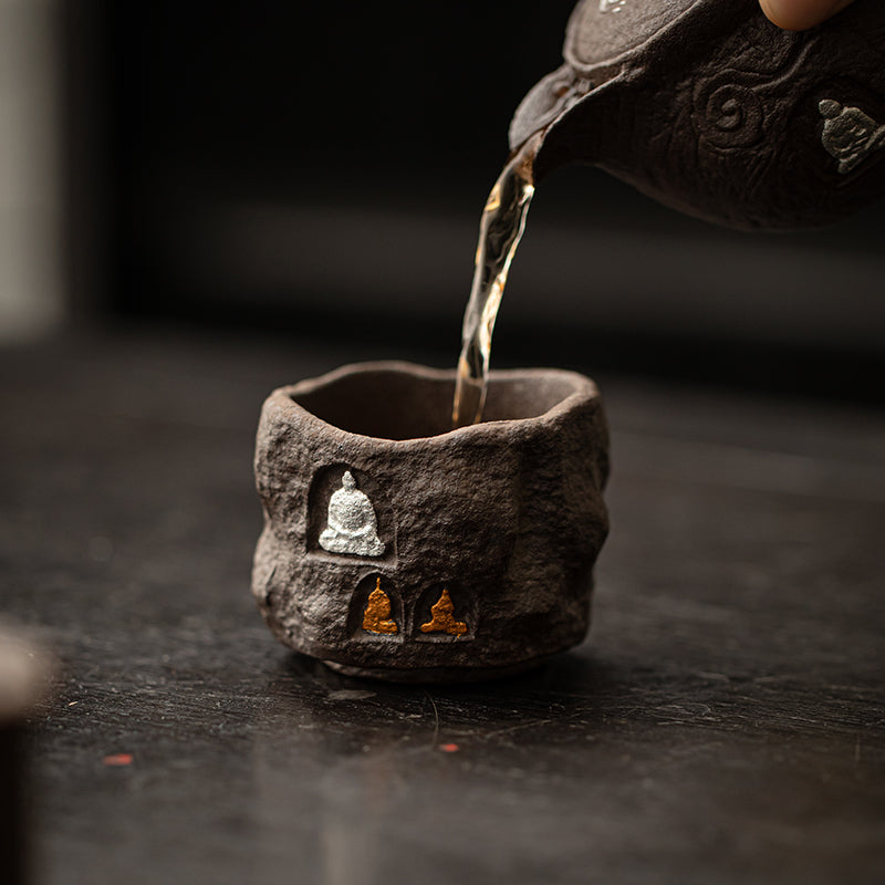 Dunhuang Black Pottery Ancient Clay Buddha Shadow Teacup