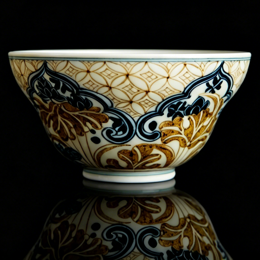 Hand-Painted Underglaze Gold "Copper Coin" Lotus Gaiwan Set 100ml