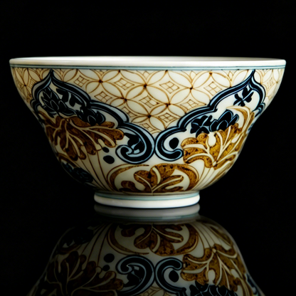 Hand-Painted Underglaze Gold "Copper Coin" Lotus Gaiwan Set 100ml