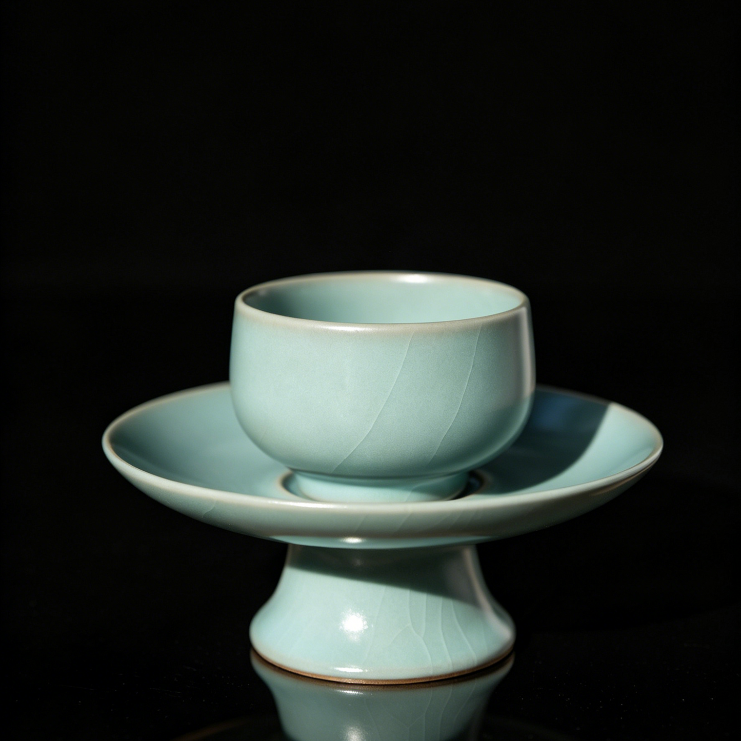 Ru Ware Sky-Blue Glaze Teacup with Saucer Set 60ml