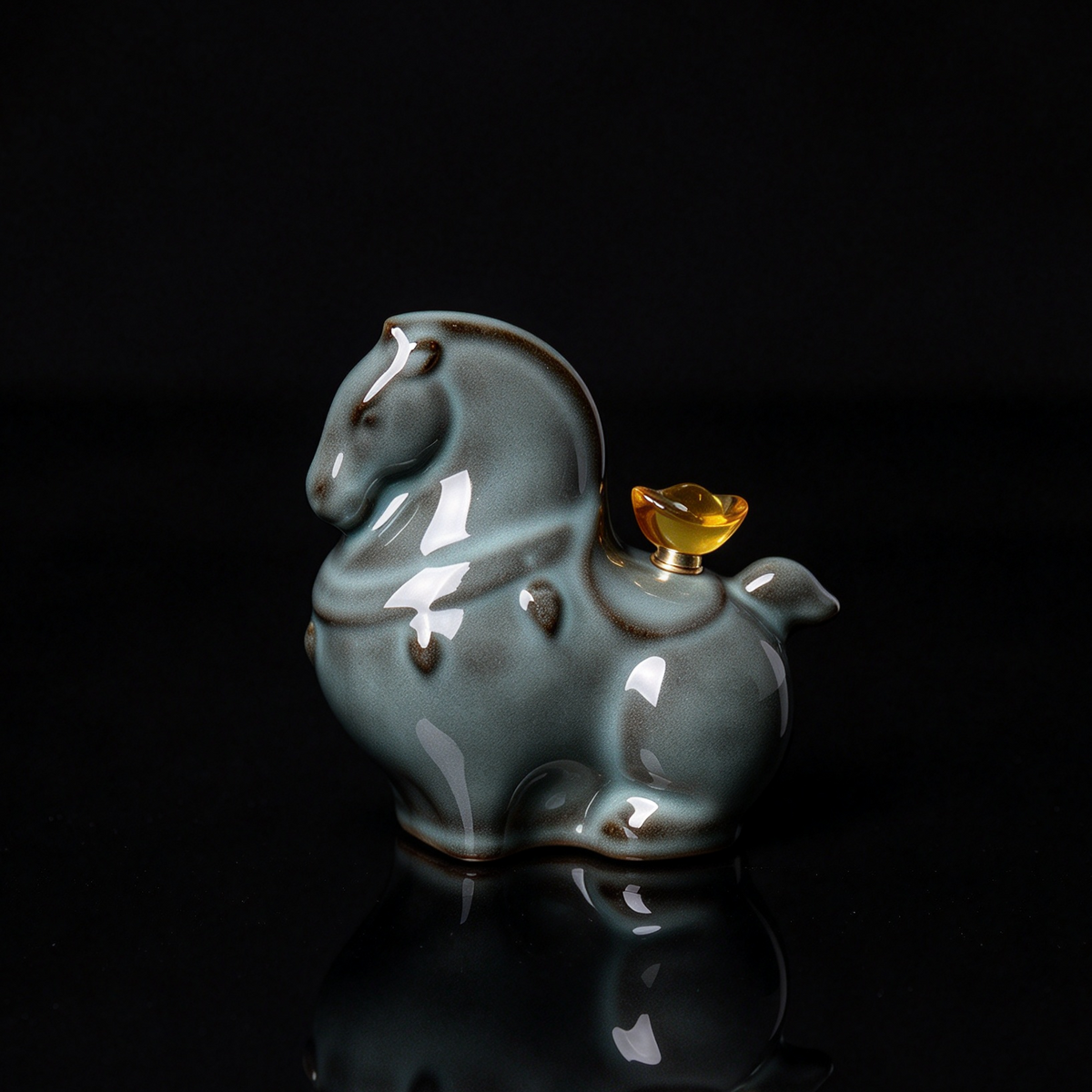 Longquan Celadon Ge Kiln Horse Tea Pet Figurine