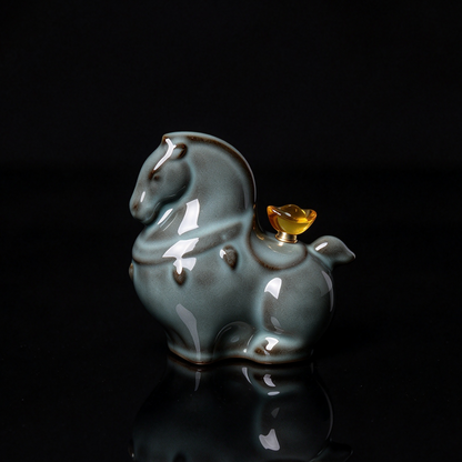 Longquan Celadon Ge Kiln Horse Tea Pet Figurine