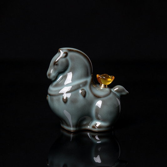 Longquan Celadon Ge Kiln Horse Tea Pet Figurine