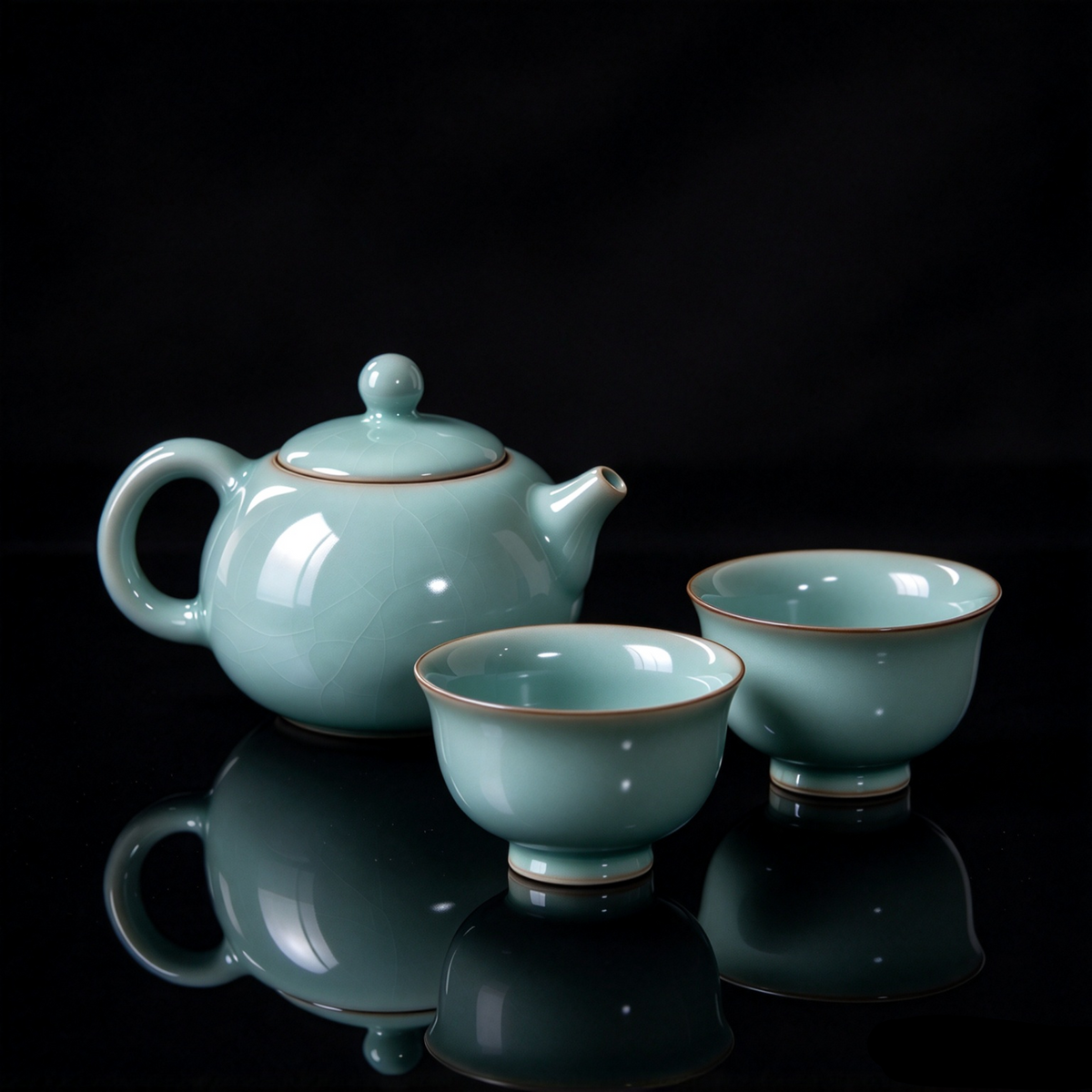 Ru Ware Sky-Blue Xi Shi 3-Piece Teaset with Traditional Nail-Support Marks