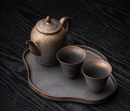 Keramik-Teeset im Wabi-Sabi-Stil mit vergoldeter Rostglasur