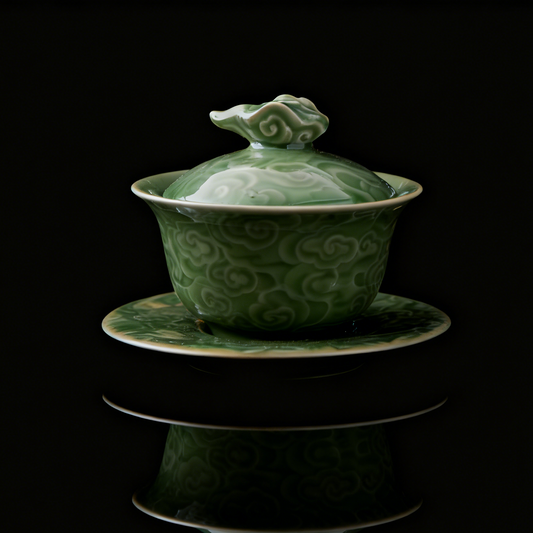 Longquan Celadon Gaiwan with Auspicious Cloud Relief