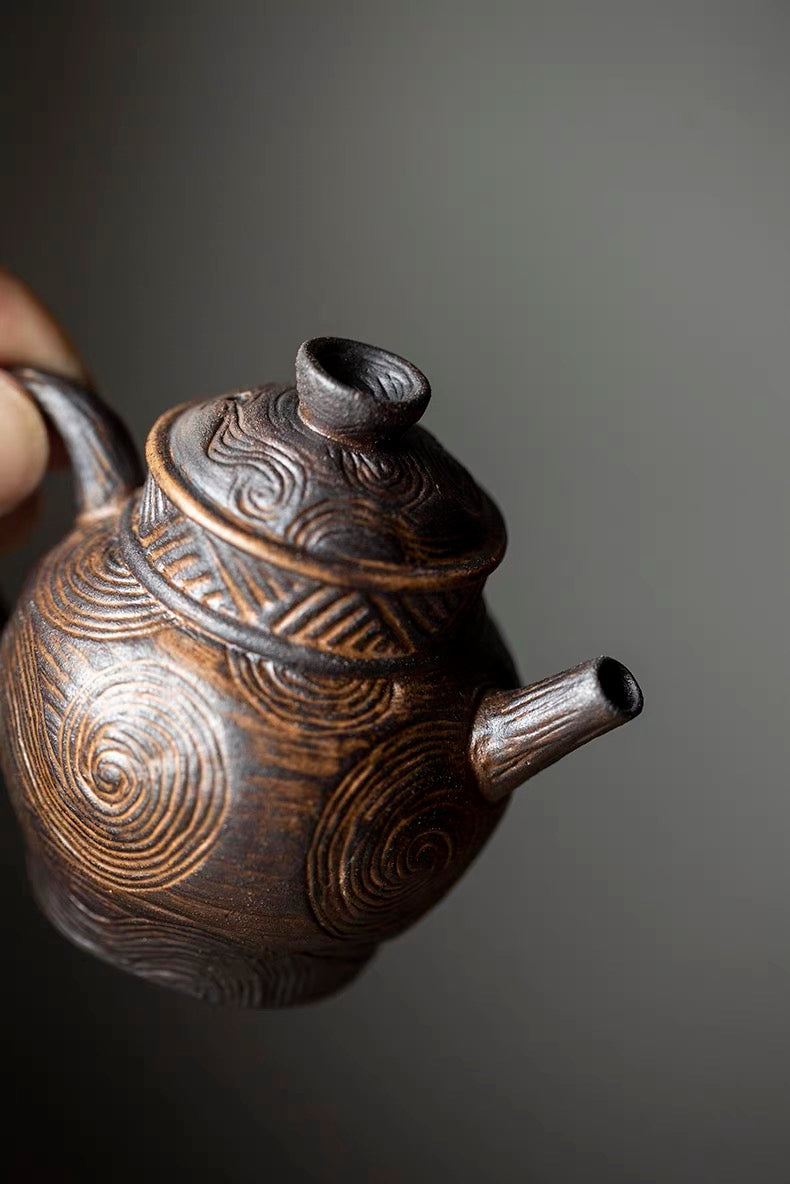 Mini Size Wood-Fired Clouds Pattern Rustic Style Teapot