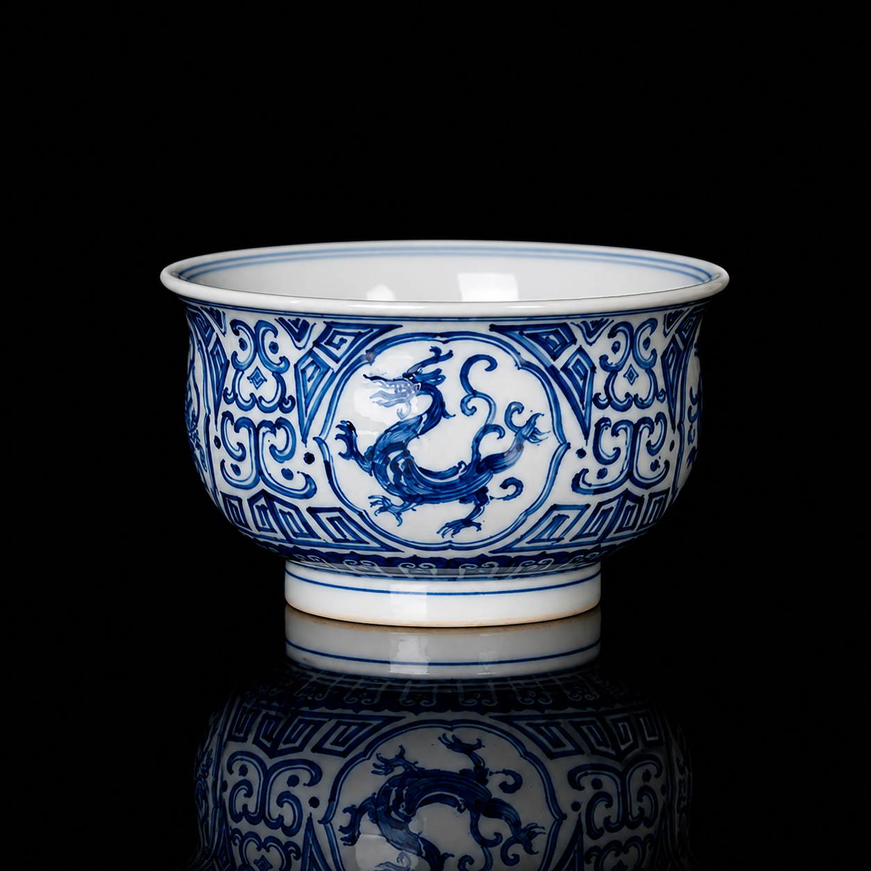 Four Guardians Hand-Painted Blue & White Porcelain Teacup 135ml