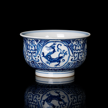 Four Guardians Hand-Painted Blue & White Porcelain Teacup 135ml
