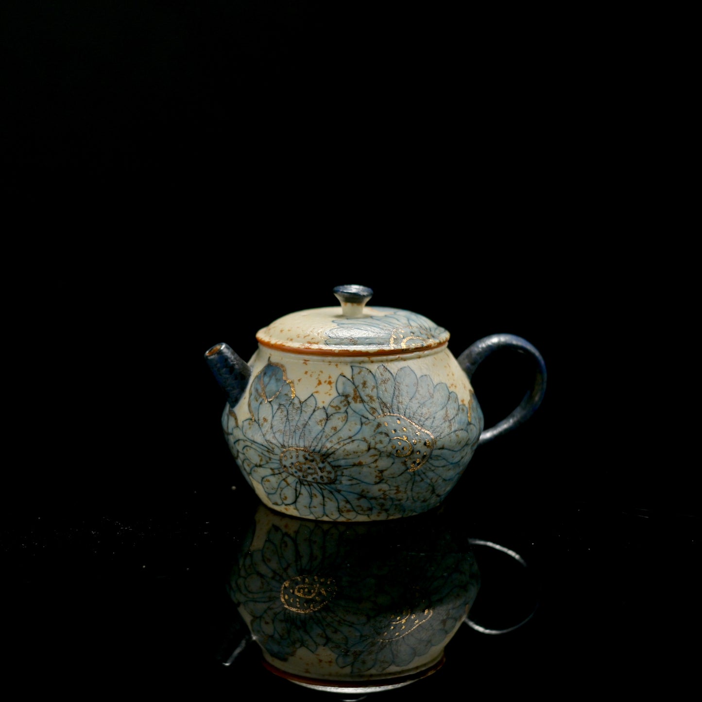 Lotus Pattern Vocanic Stone-Inspired Caramel Glaze Vintage Teapot