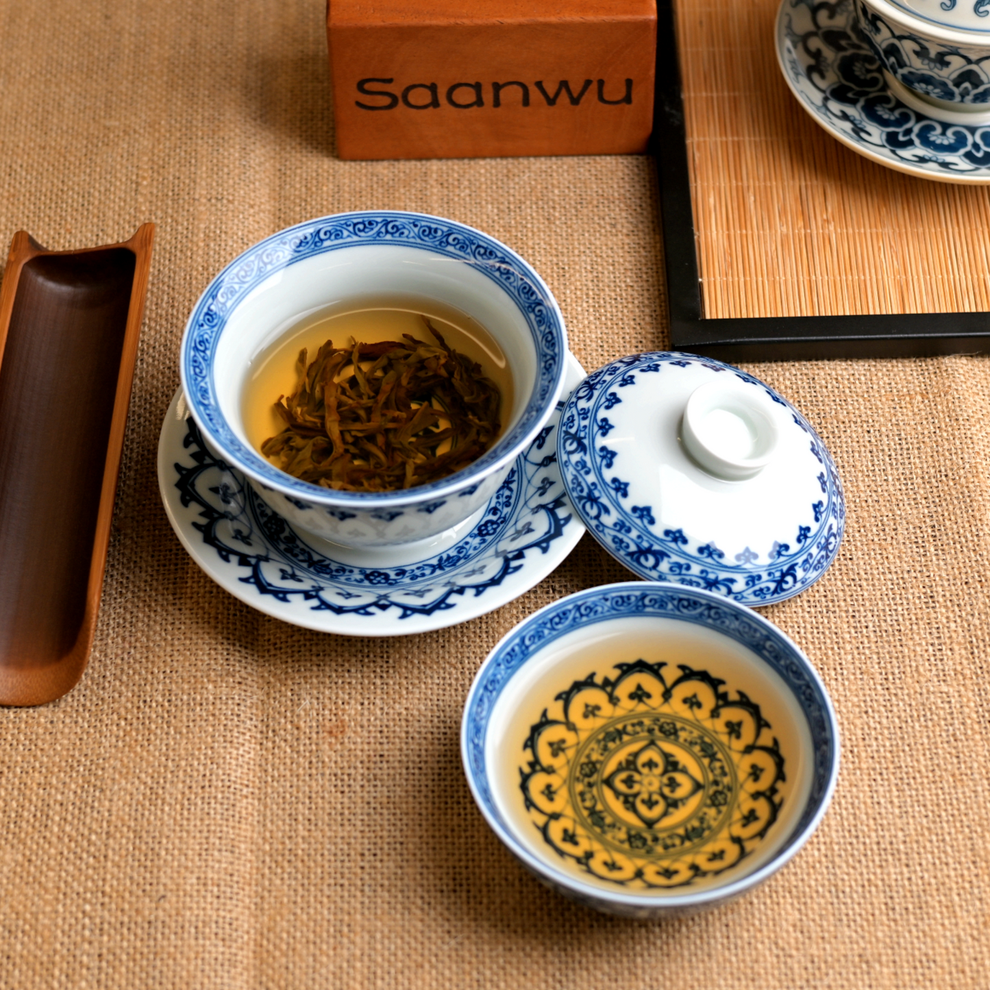 Blue and White Underglaze Porcelain Cup with Scrolling Lotus Design for Puerh Tea