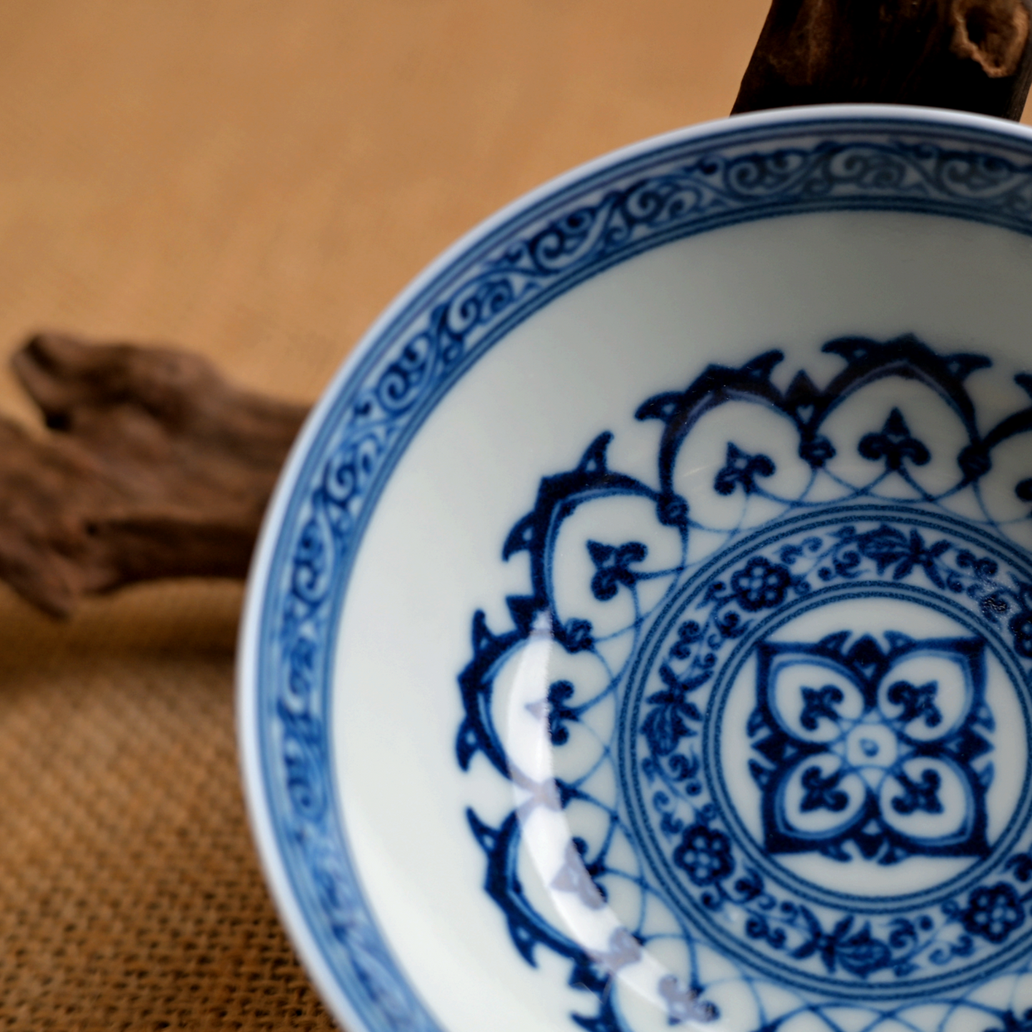 Blue and White Underglaze Porcelain Cup with Scrolling Lotus Design for Puerh Tea