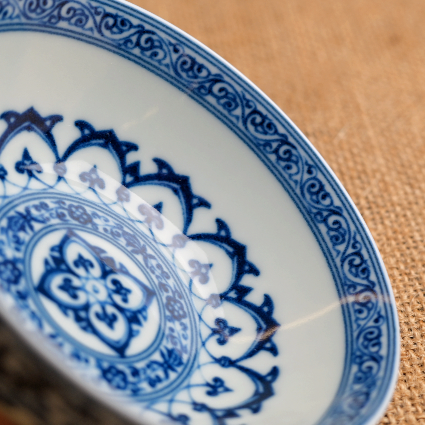 Blue and White Underglaze Porcelain Cup with Scrolling Lotus Design for Puerh Tea