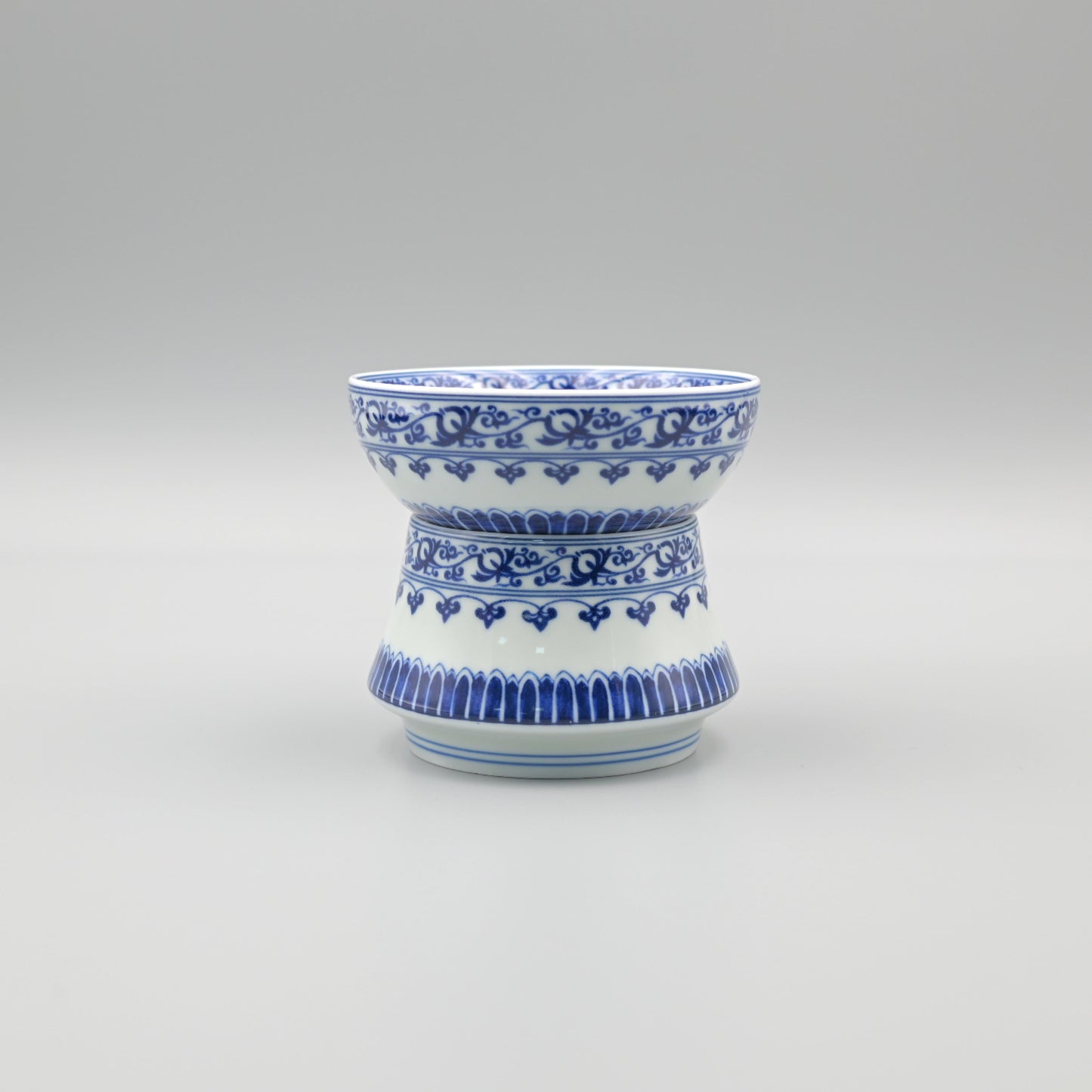 Jingdezhen Blue and White Lotus Vine Tea Filter With Containning Base