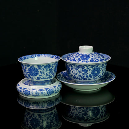 Jingdezhen blau-weißes Teekannen-Set mit Lotus-Rollmuster