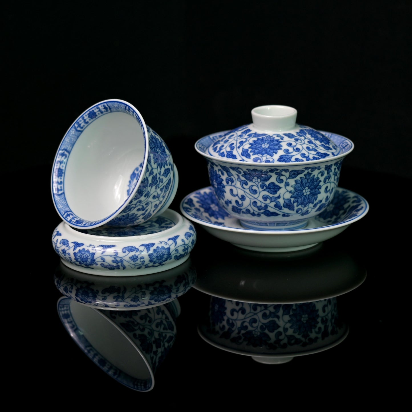 Jingdezhen Blue and White Lotus Scrolling Pattern Tea Set