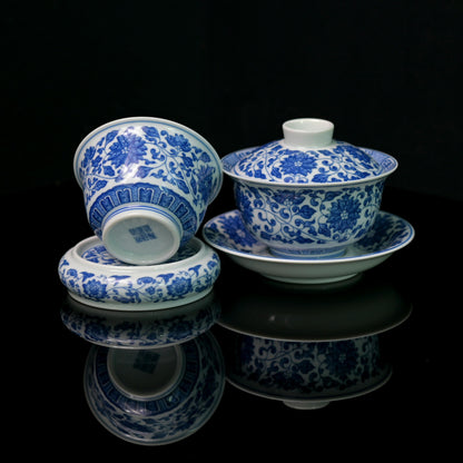 Jingdezhen blau-weißes Teekannen-Set mit Lotus-Rollmuster