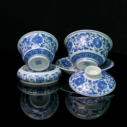 Jingdezhen blau-weißes Teekannen-Set mit Lotus-Rollmuster