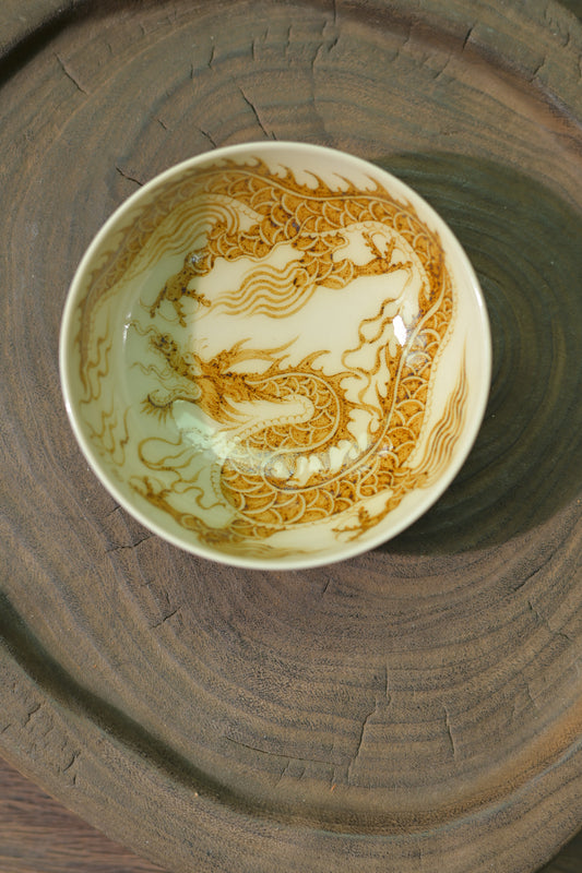 Jingdezhen Hand-Painted Underglaze Gold Dragon Teacup 100ml