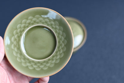 Gaiwan (bol à thé) en céladon Longquan à glaçure vintage motif écaille de poisson