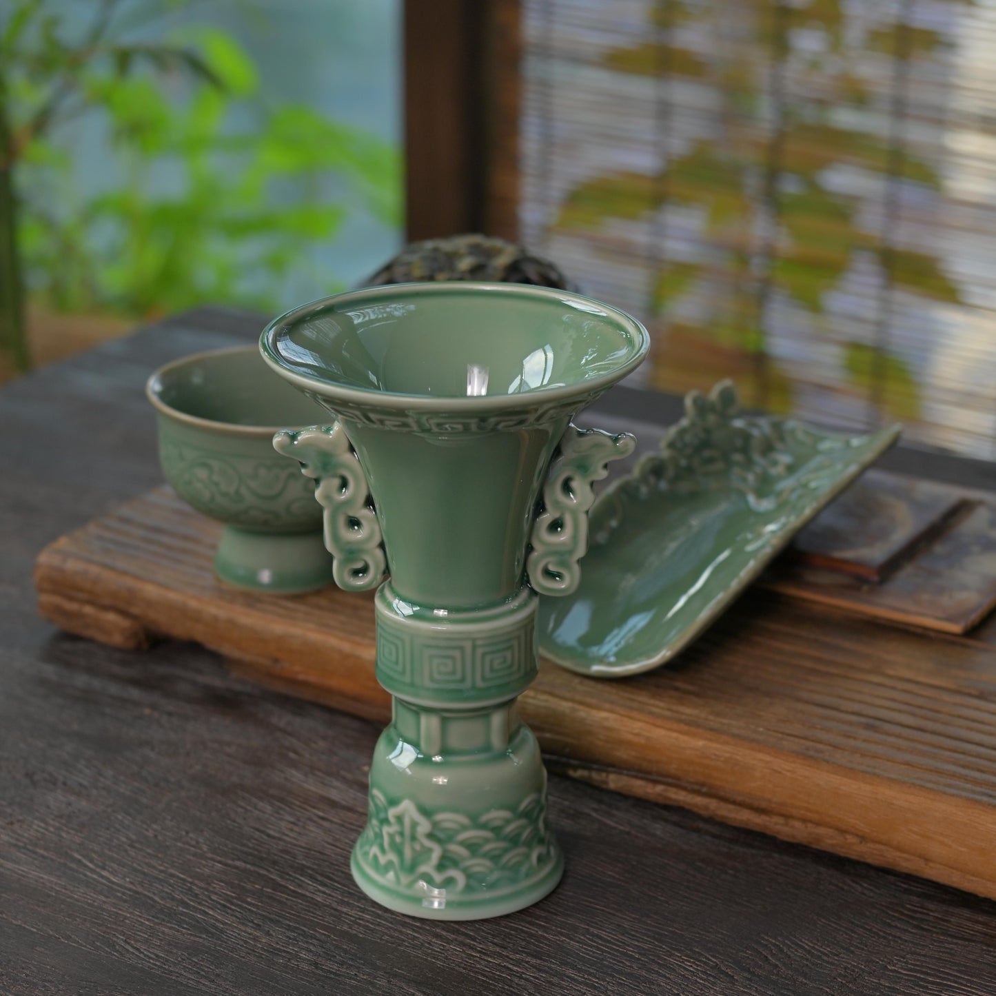 Longquan Celadon Vintage Goblet Tea Cup