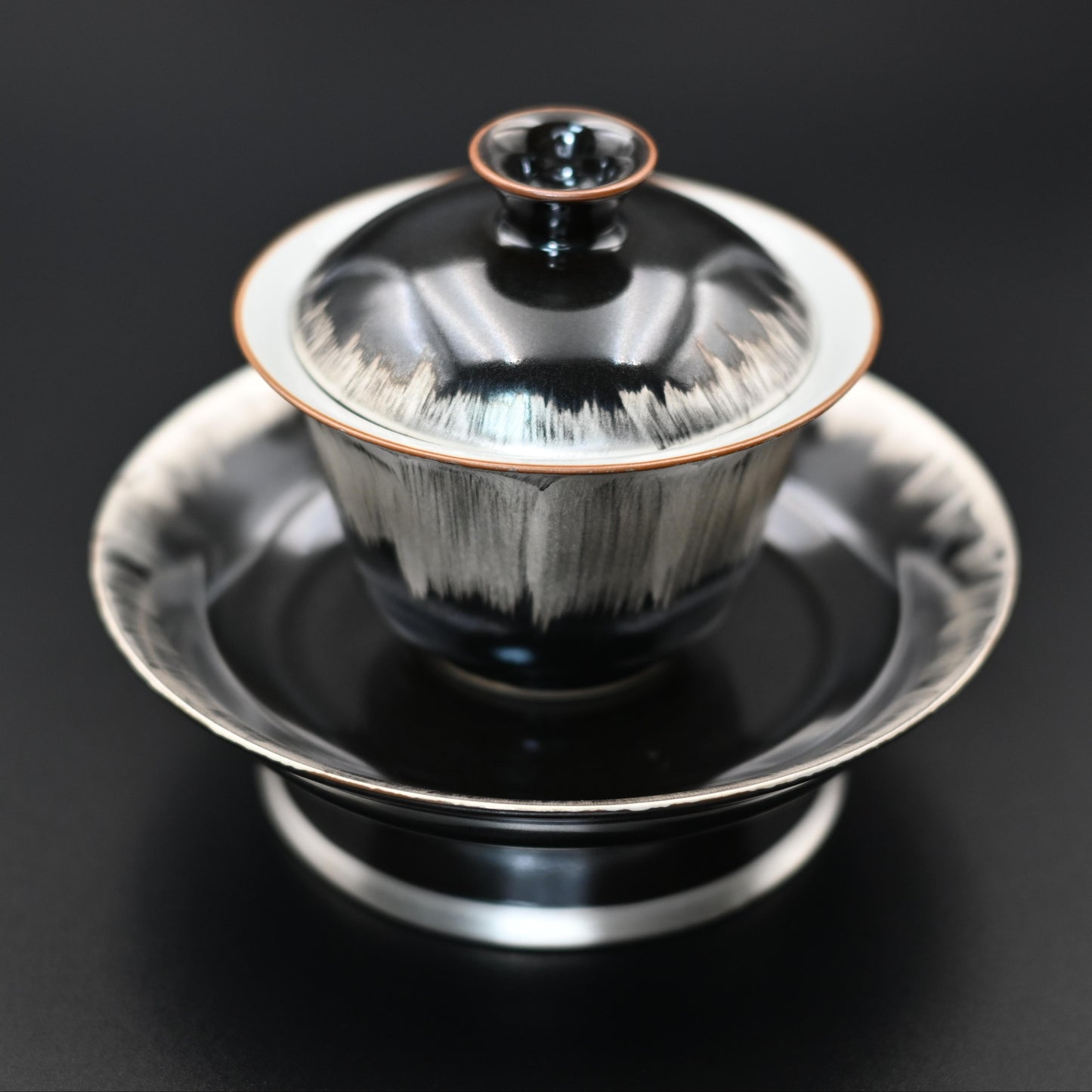 Silver-glazed Black and White Gaiwan with Saucer