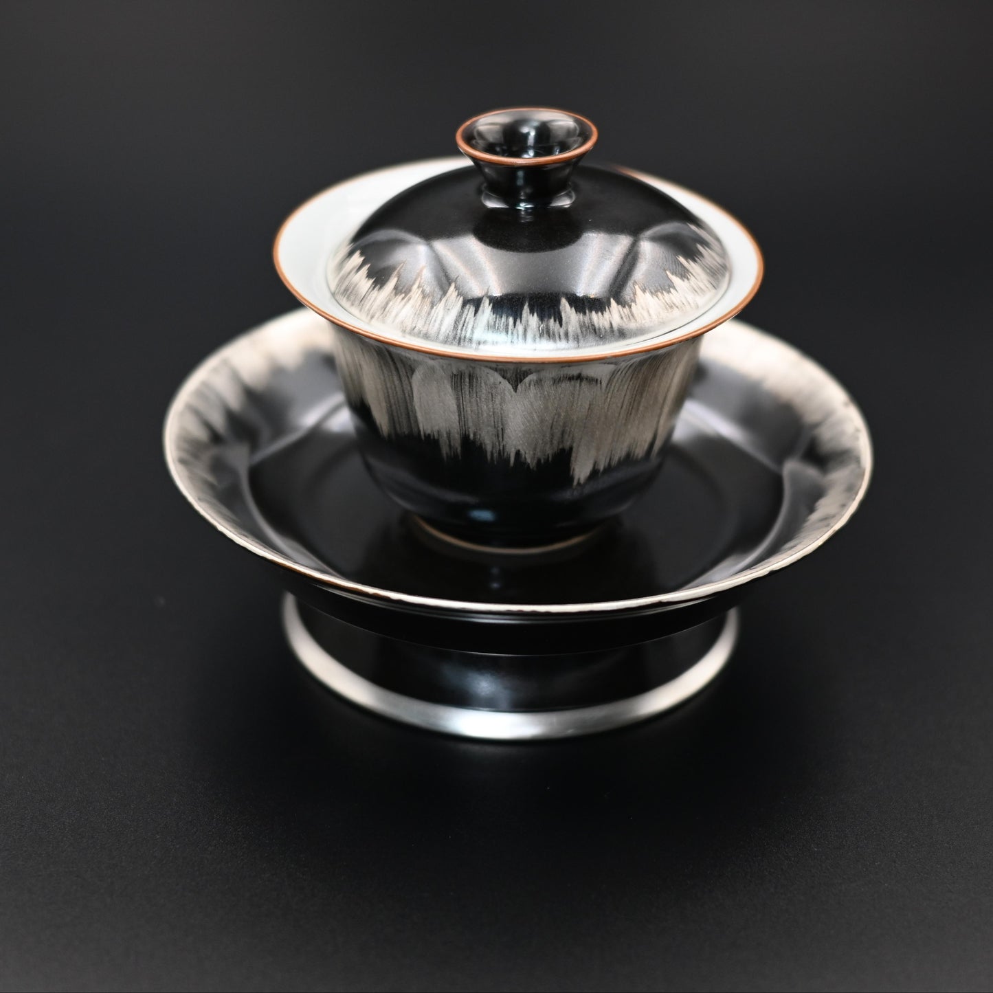 Silver-glazed Black and White Gaiwan with Saucer