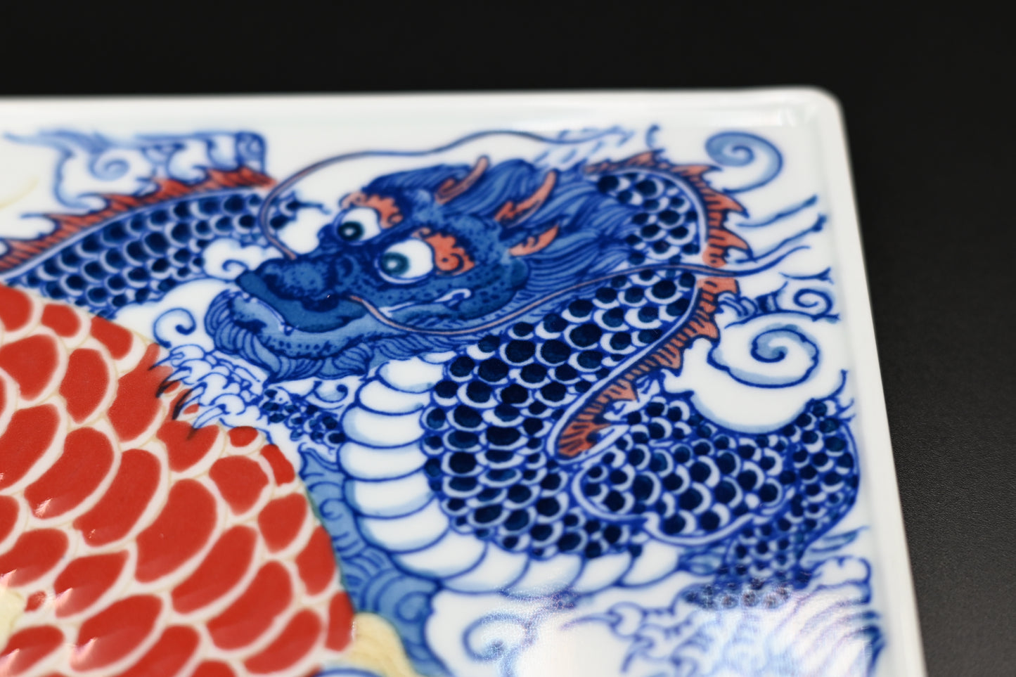 Underglaze Polychrome Dragon and Fish Dry Tea Tray