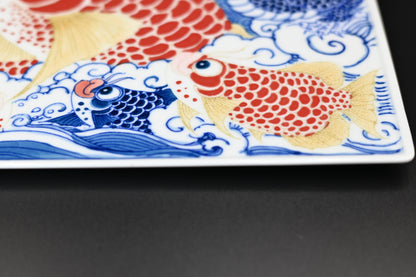 Unterglasur-Polychrom-Drachen- und Fisch-Teetablett