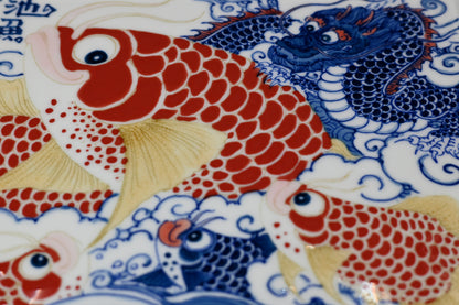 Unterglasur-Polychrom-Drachen- und Fisch-Teetablett