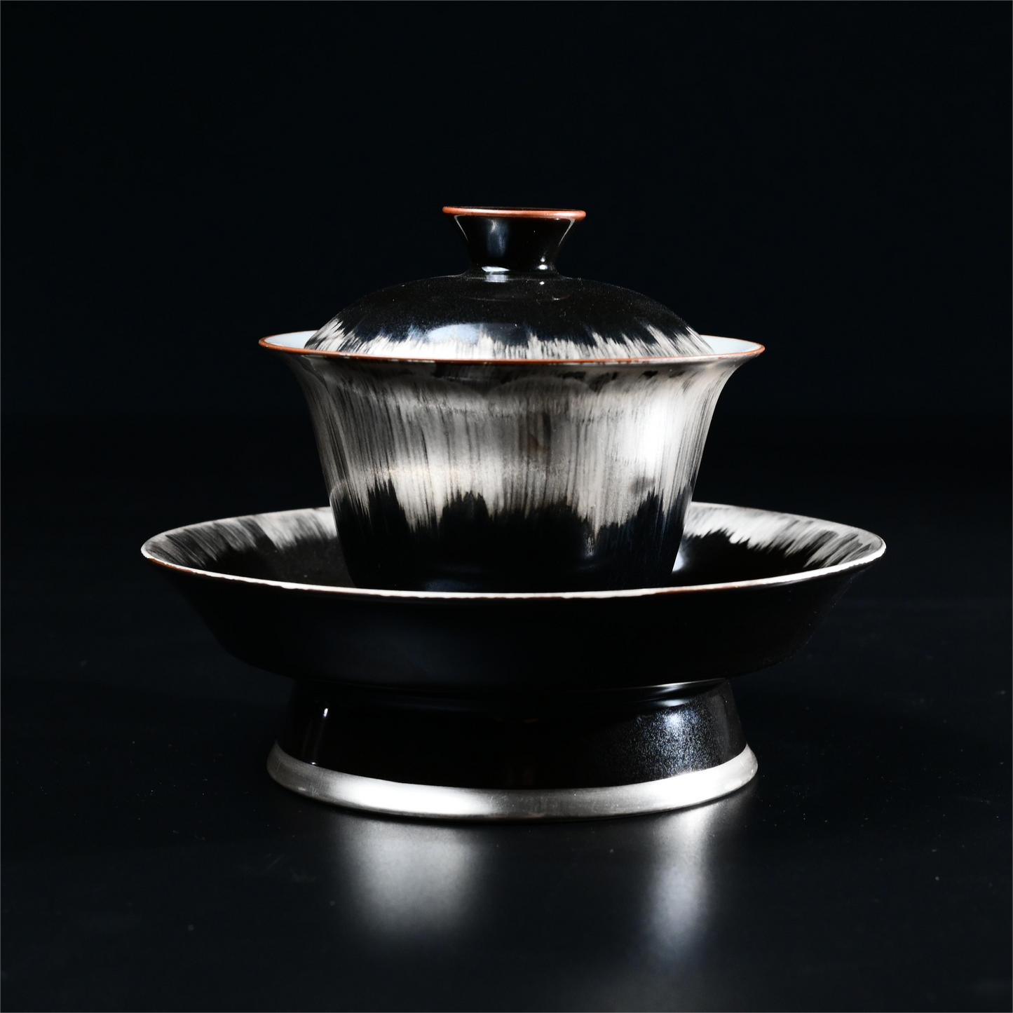 Silver-glazed Black and White Gaiwan with Saucer