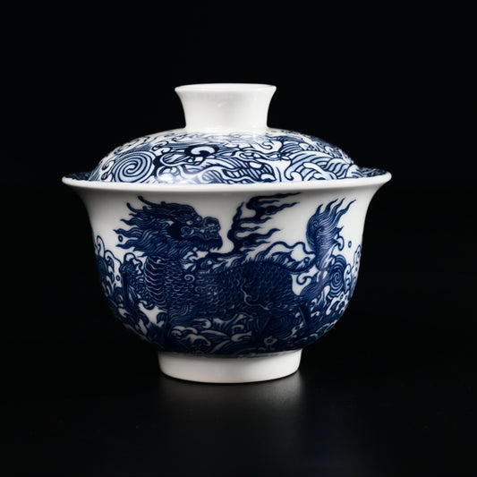 Jingdezhen Blue and White Tea Bowl with Qilin Design