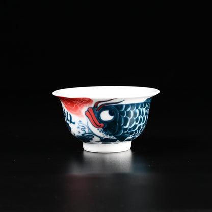 Tasse à thé Poisson Arowana Asiatique Polychrome Sous Glaçure