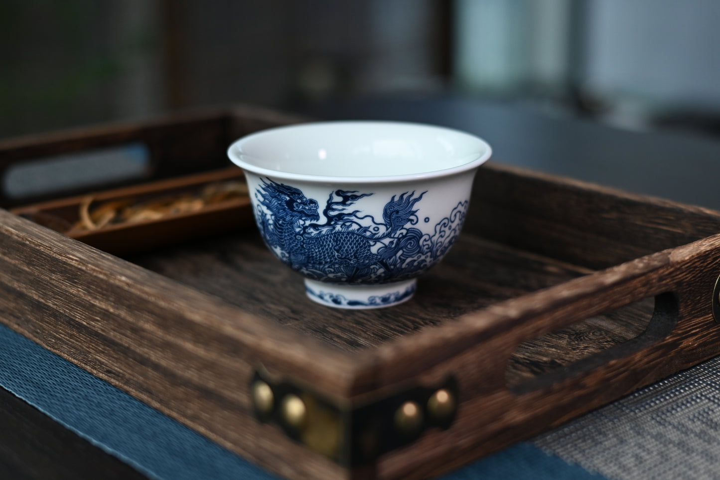 Jingdezhen Blue and White Host Tea Cup with Qilin Design