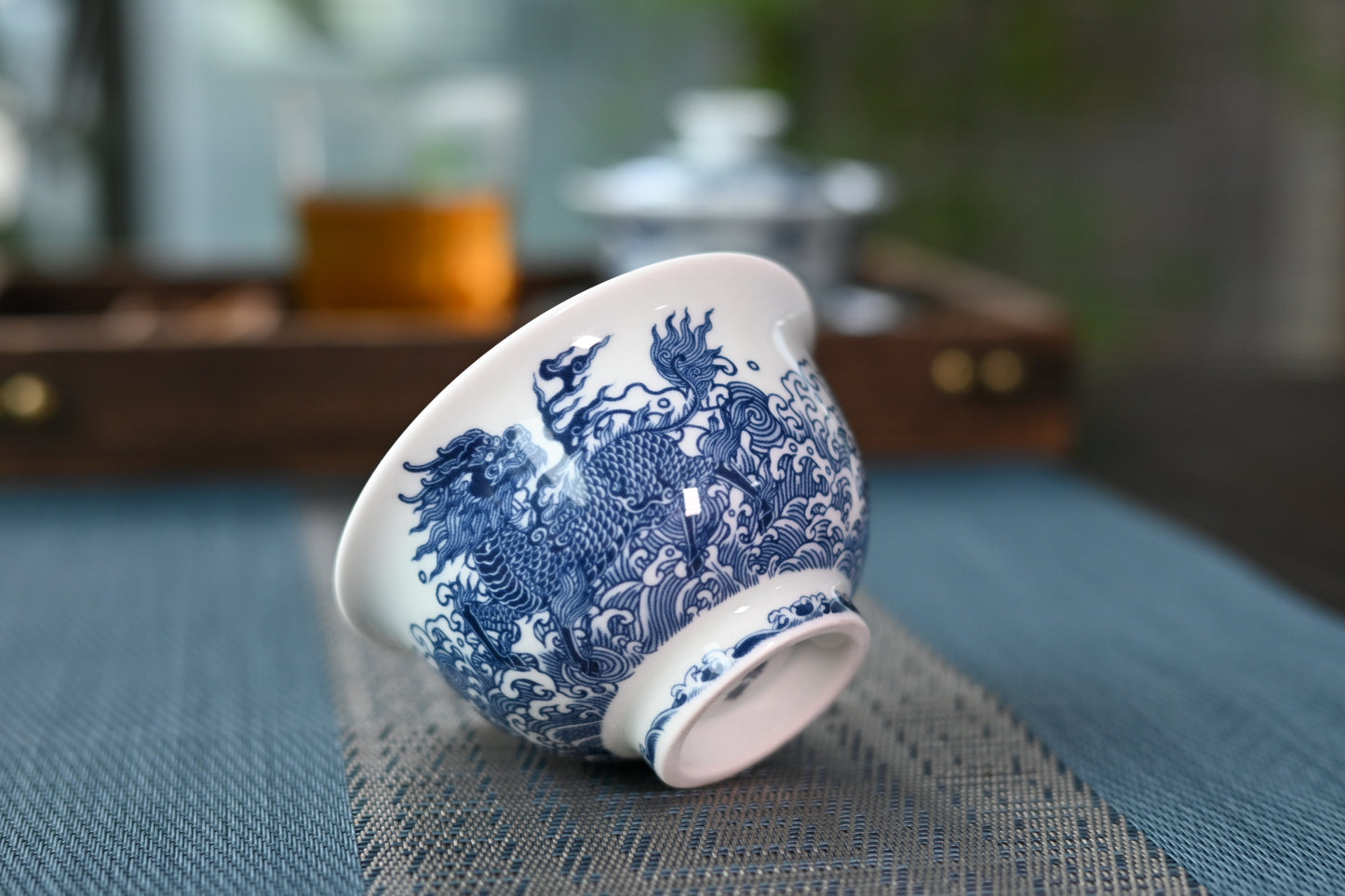 Jingdezhen Blue and White Host Tea Cup with Qilin Design