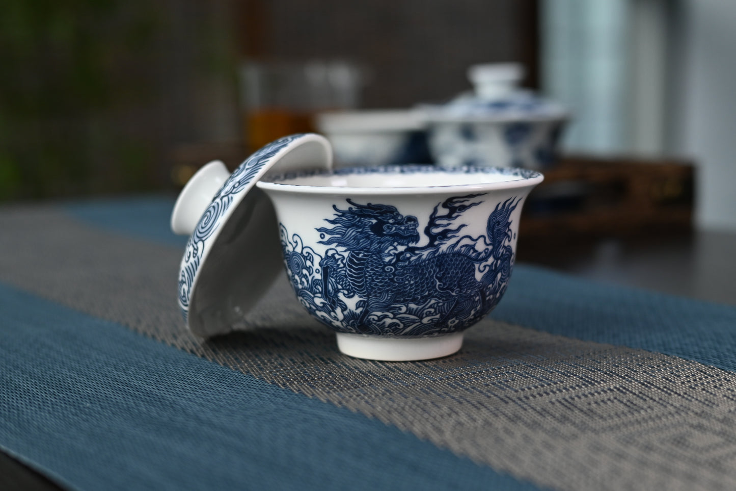 Jingdezhen Blue and White Tea Bowl with Qilin Design