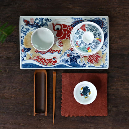 Tasse à thé Poisson Arowana Asiatique Polychrome Sous Glaçure