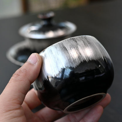 Versilberte Keramik-Arhat-Teetasse - Teetasse aus weißem Porzellan