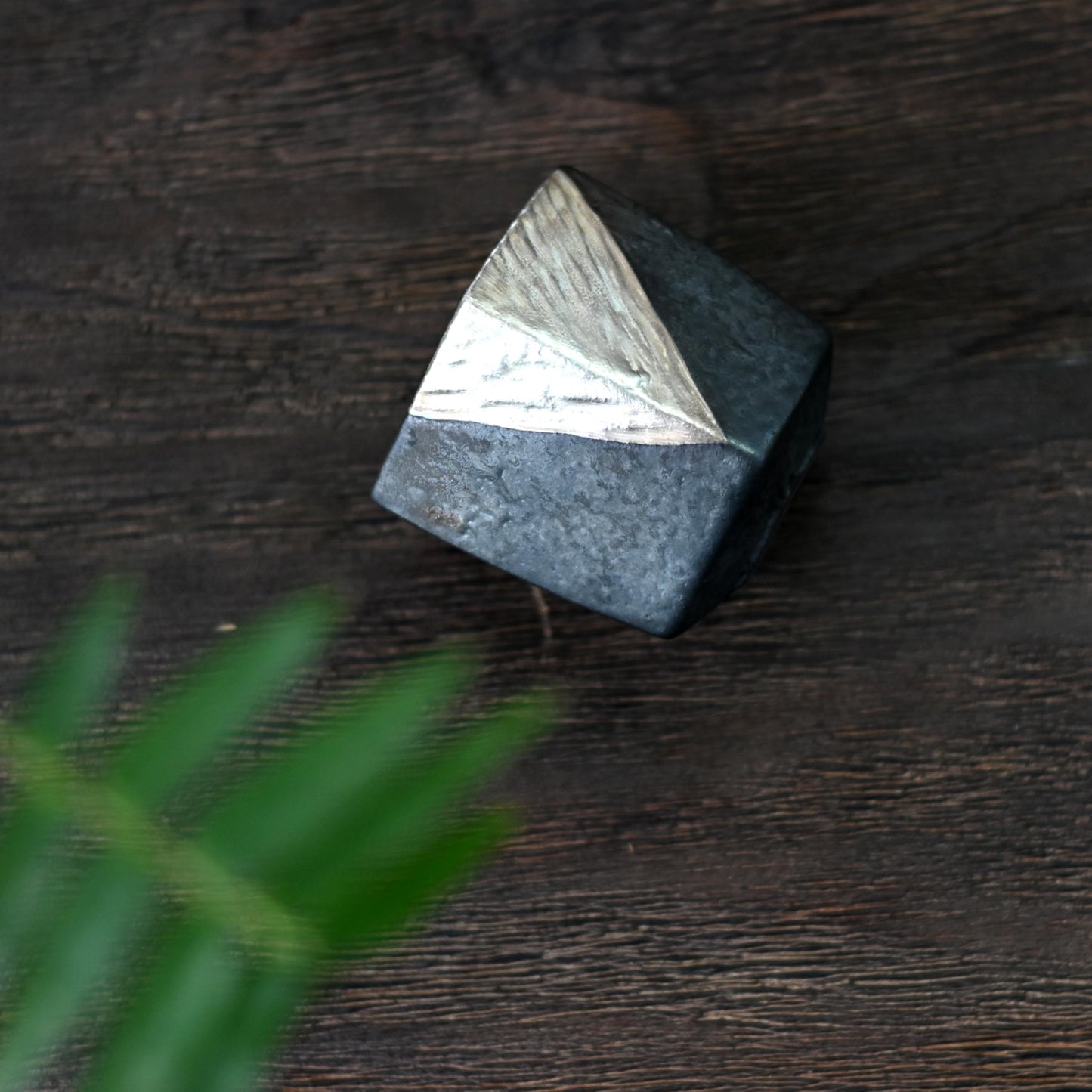 Wabi-sabi Style Rustic Pottery Pentagonal Tea Cup with Triangle  Silver-Outlined  Patterns