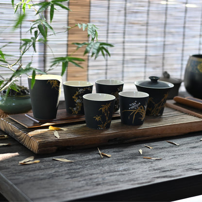 "Four Gentlemen" Pflanzenmuster Mattglasur Nicht-reflektierende Oberfläche Teetasse