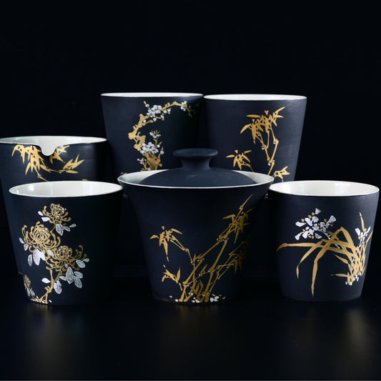 "Four Getlemen" Plants Patterns Matt Glaze Non-refelctive Surface Tea Cup