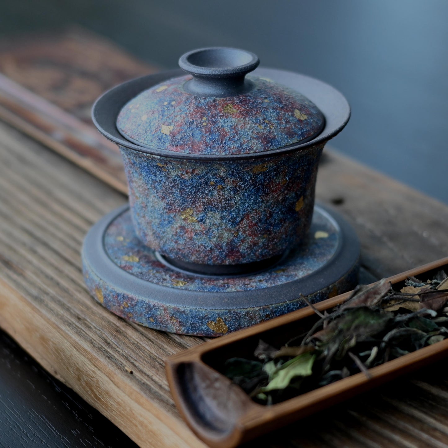 Purple Clay Conbined with Rock Mineral Colorful Gold Detailing Gaiwan